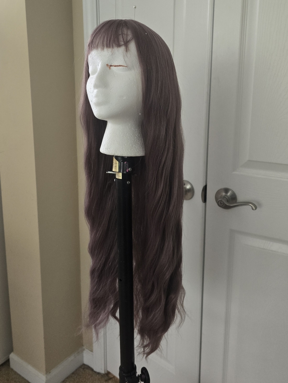 Long Wavy Wig with Bangs - Dusty Lavender Or Ube Purple